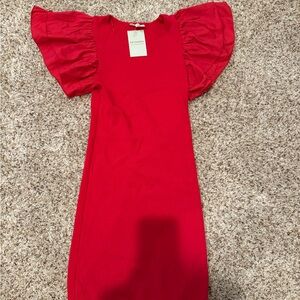 Eesome Red Flutter Sleeve Mini Dress for Cocktail